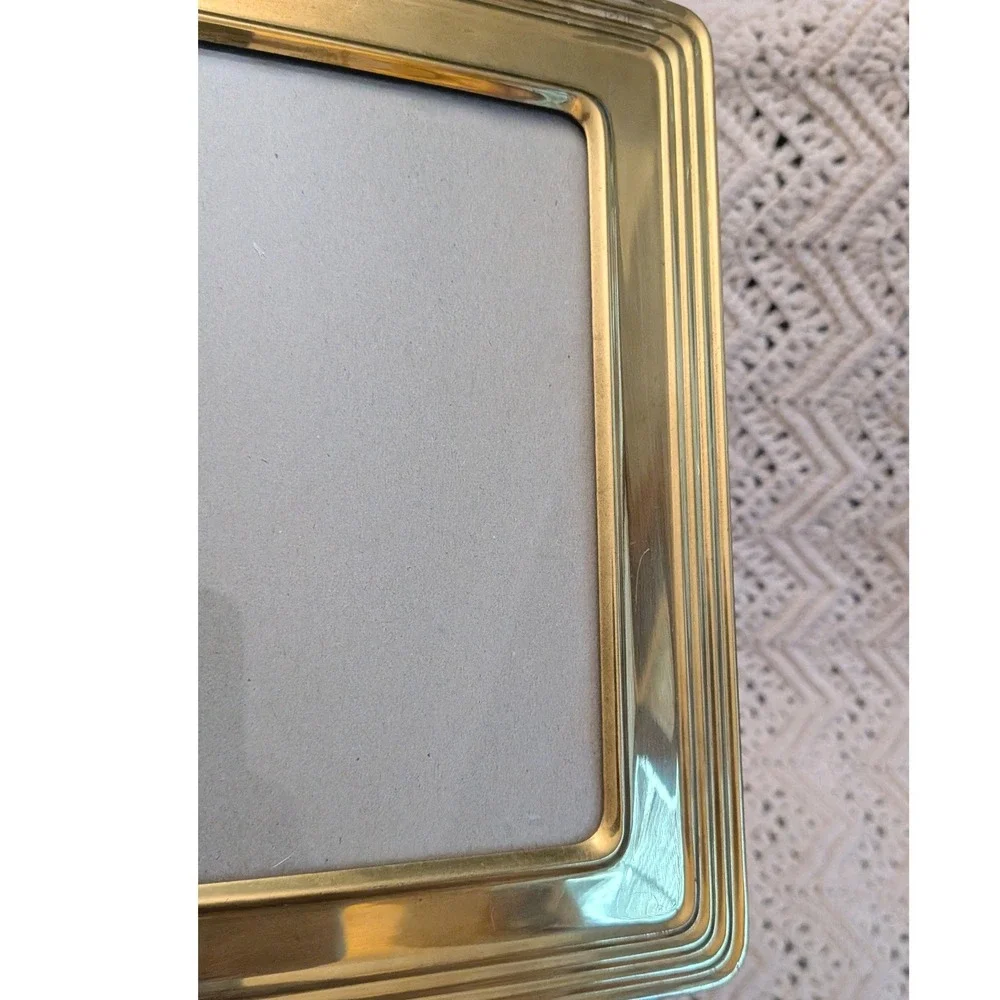 Vintage Brass Tiered Picture Frame with Hinged Photo Storage Box Velvet Back 8x6